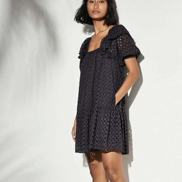 230453 HappyxNature Kate Hudson Solara Eyelet Mini Dress Embroidered Cotton S - Picture 1 of 5